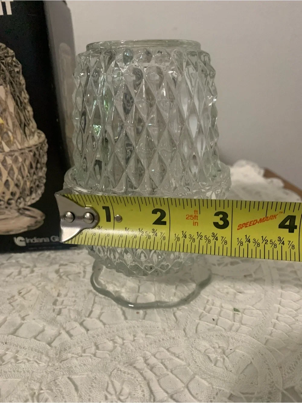 Vintage Indiana Glass Diamond Point Fairy Lamp Clear Base w Original Box